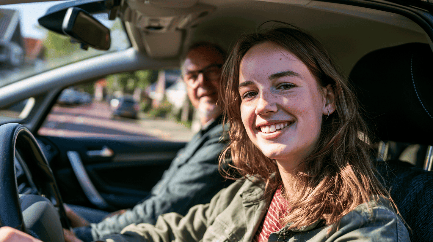 Leerling achter het stuur tijdens een rijles met instructeur